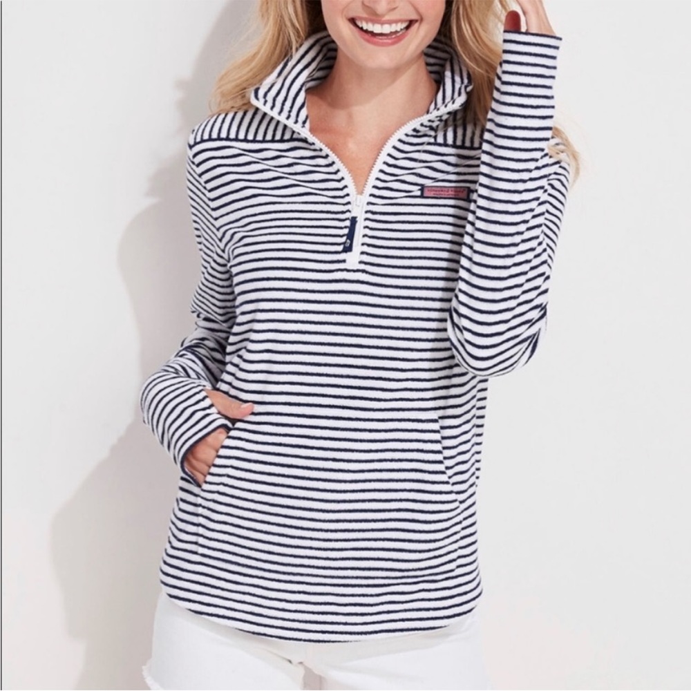 Vineyard Vines Terry Towel Shep Shirt Navy Blue & White Stripe size small